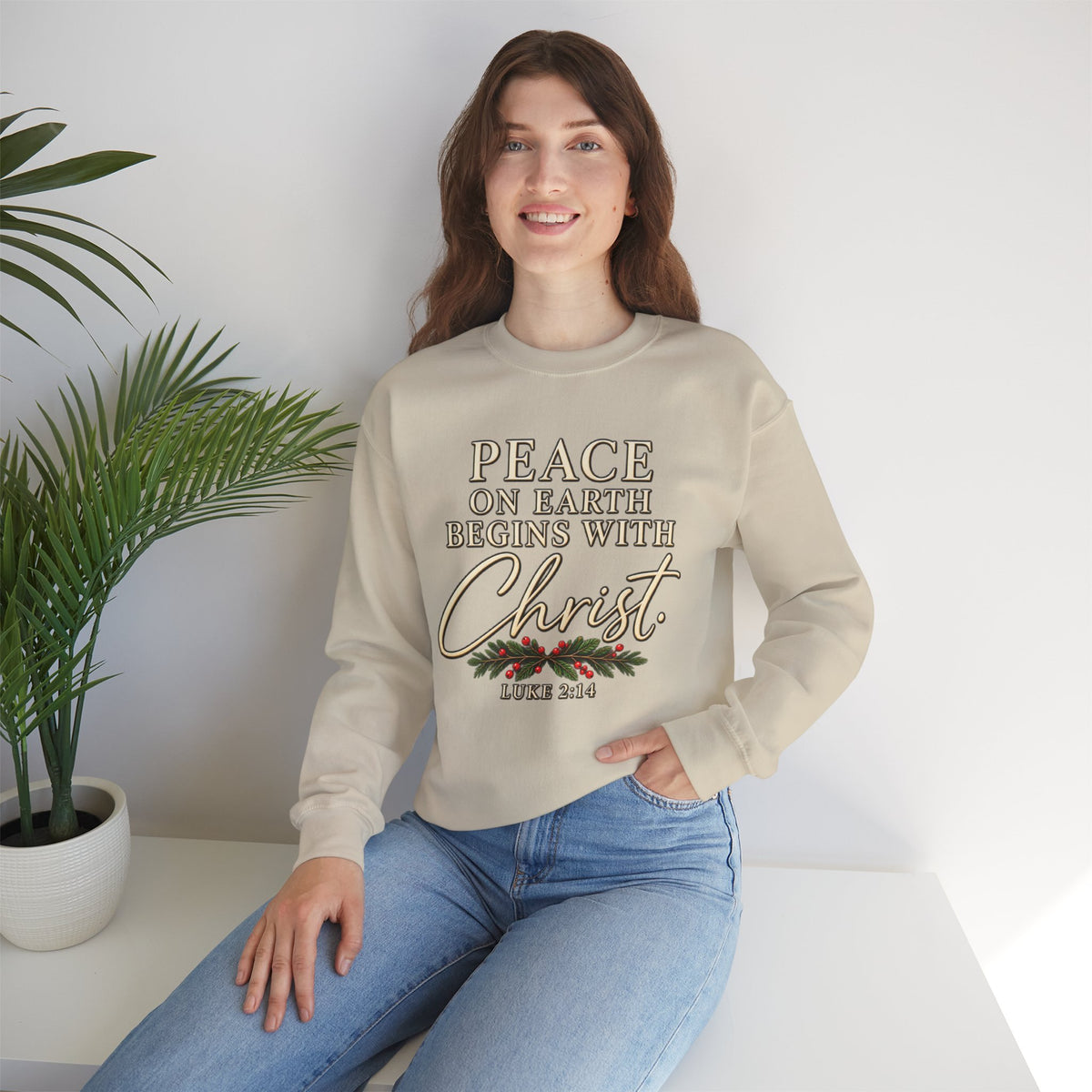 Peace on Earth Begins with Christ Christian Christmas Sweatshirt