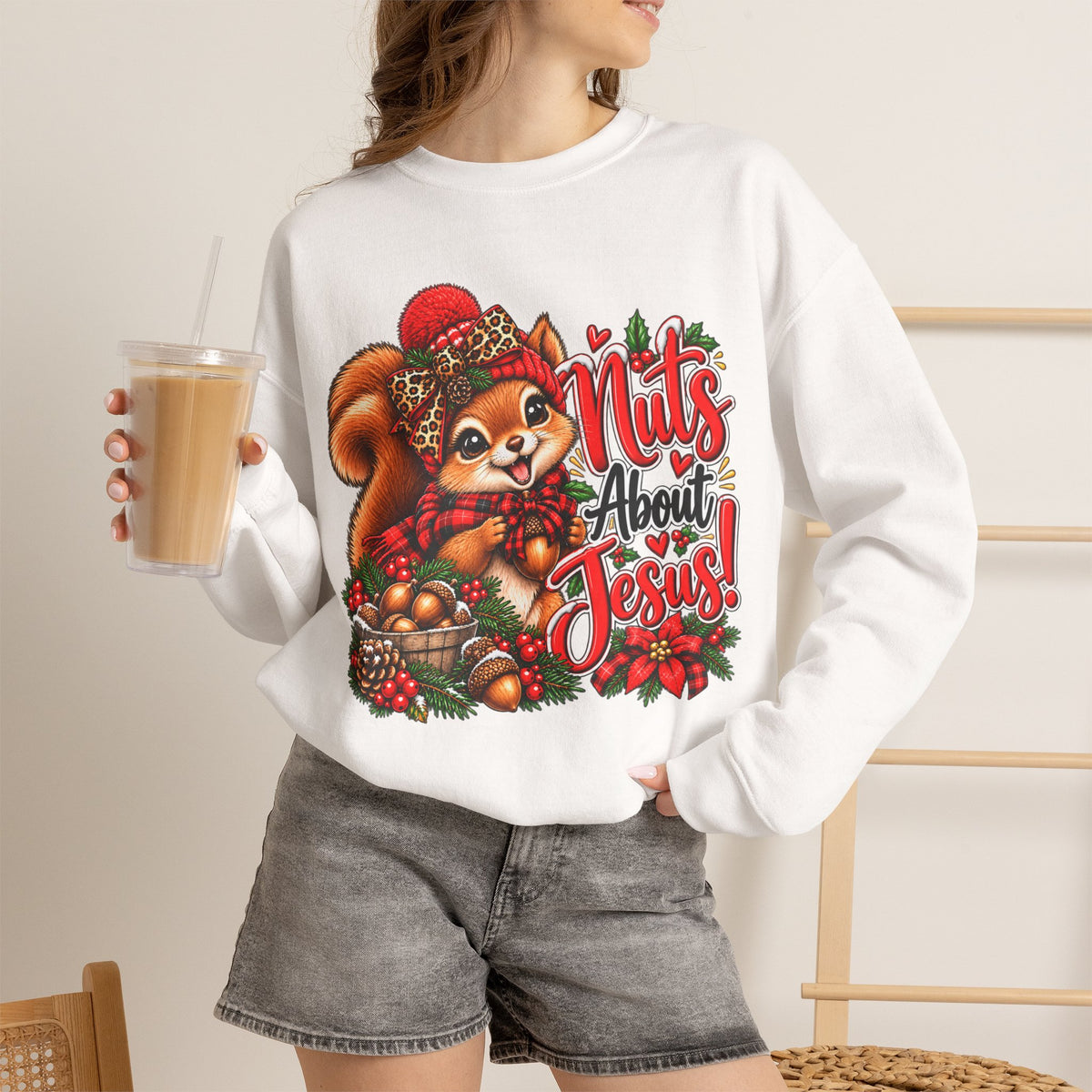 Nuts About Jesus Christmas Squirrel Sweatshirt
