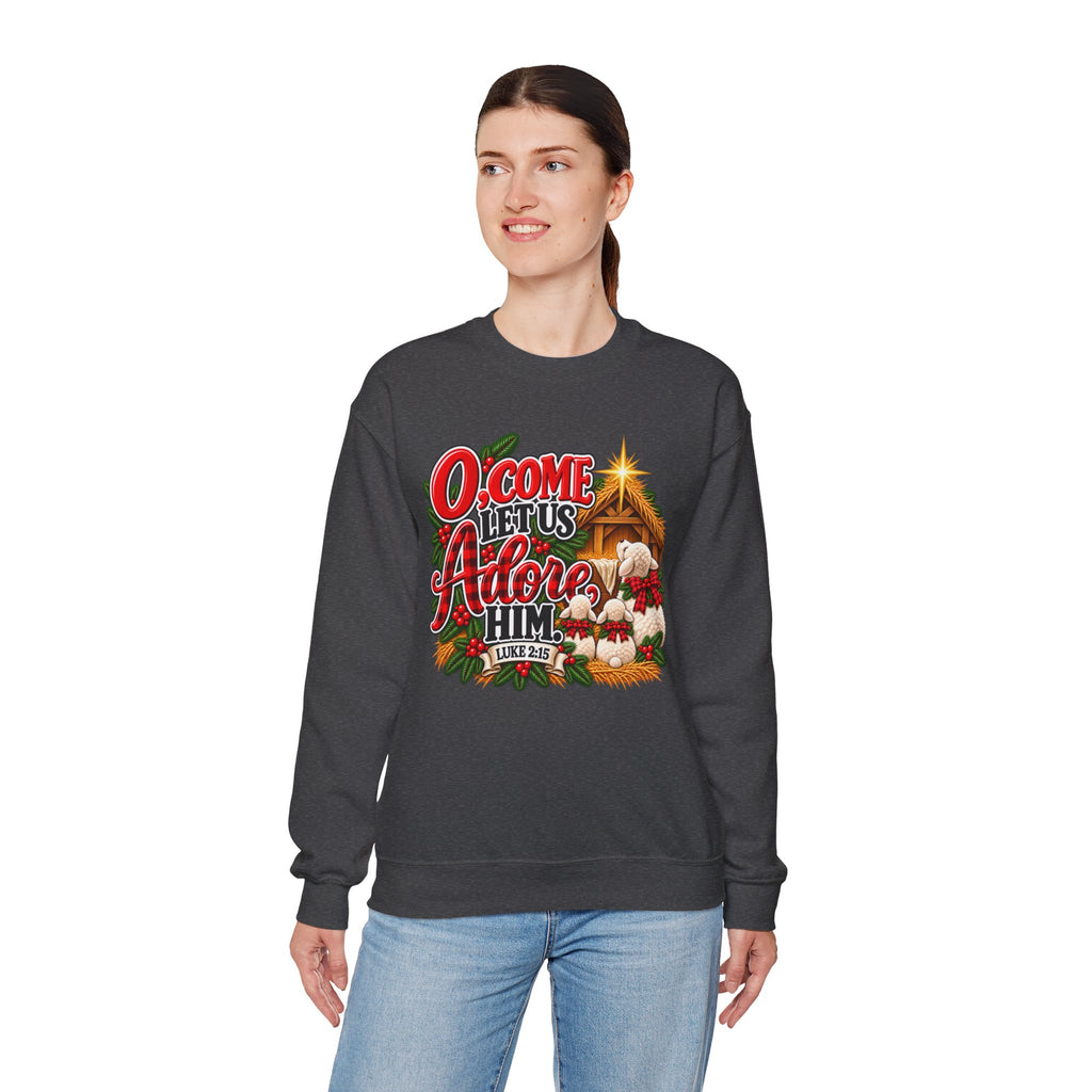 O Come Let Us Adore Him Christmas Crewneck Sweatshirt