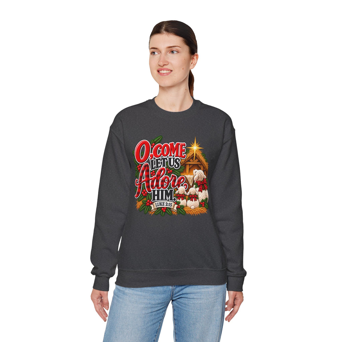 O Come Let Us Adore Him Christmas Crewneck Sweatshirt