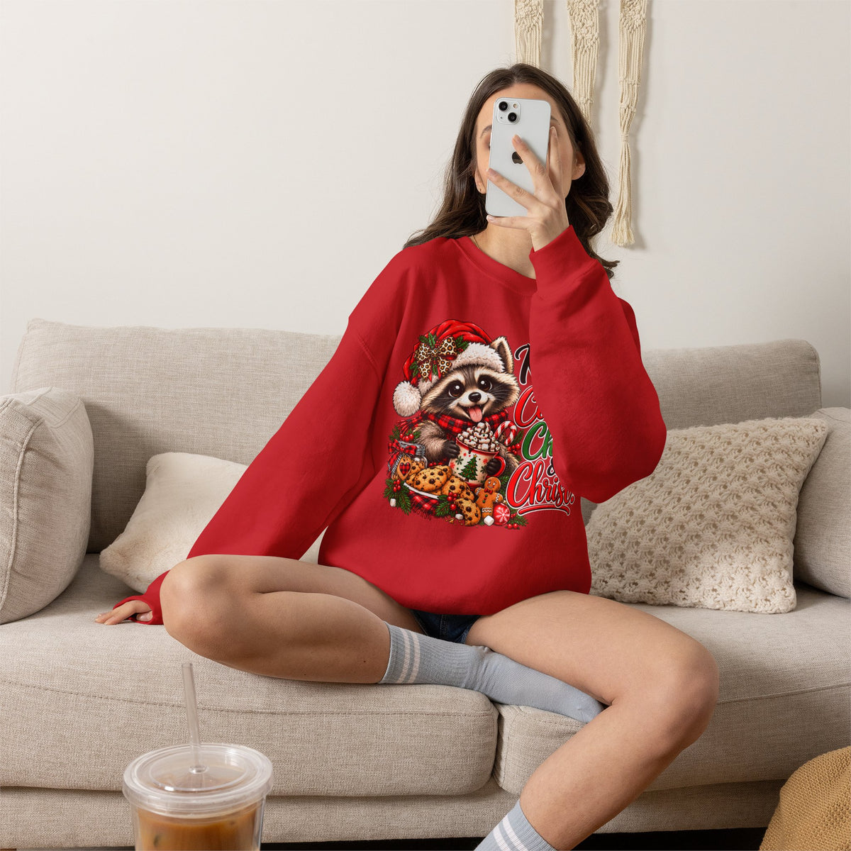 Running on Cookies, Chaos & Christ Christmas Raccoon Sweatshirt