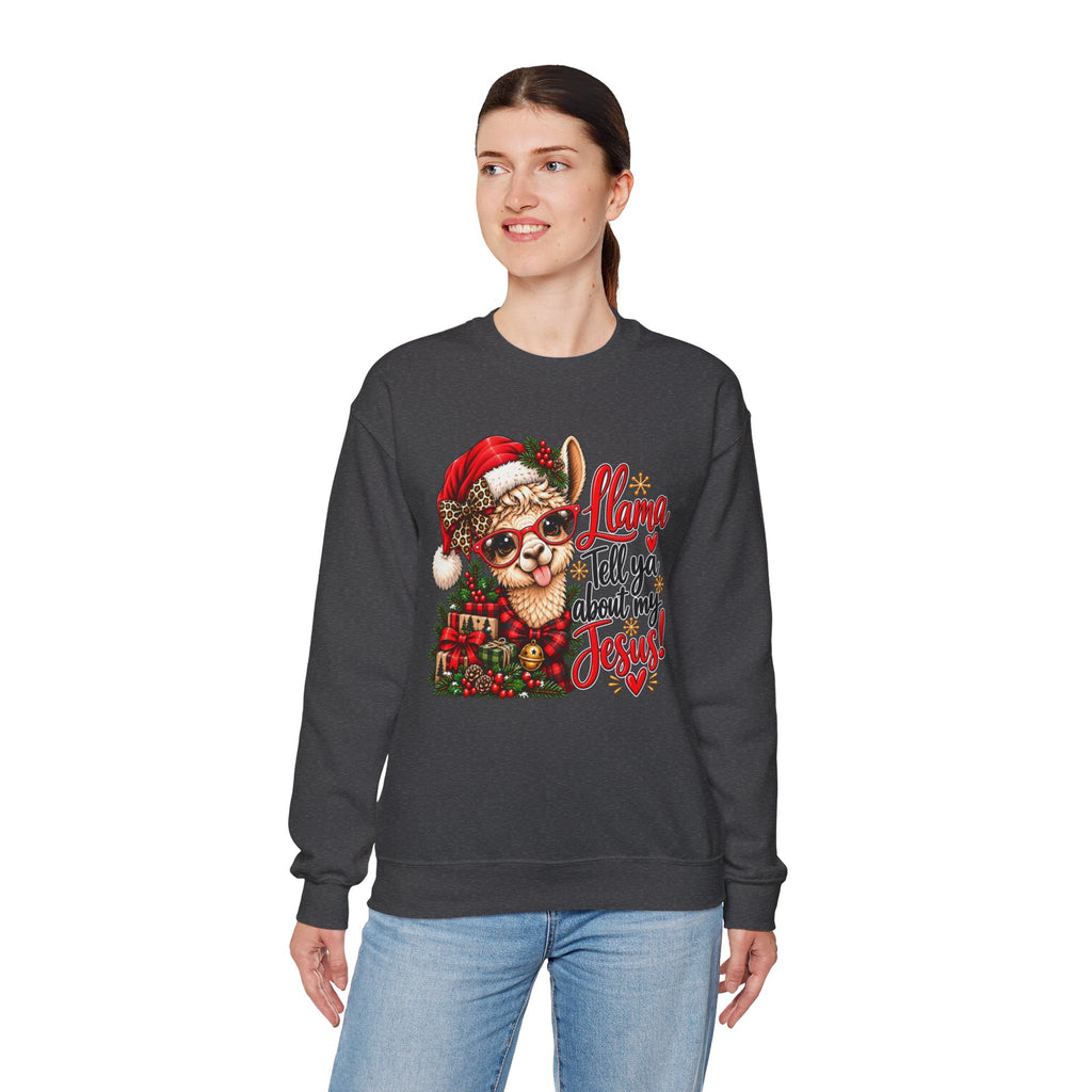 Llama Tell Ya About My Jesus Christmas Crewneck Sweatshirt