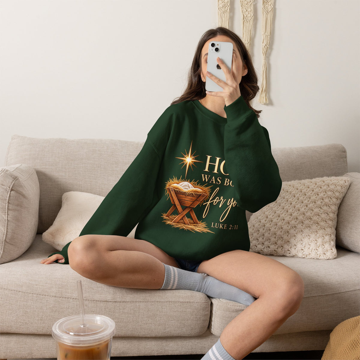 Hope Was Born for You Christian Christmas Crewneck Sweatshirt