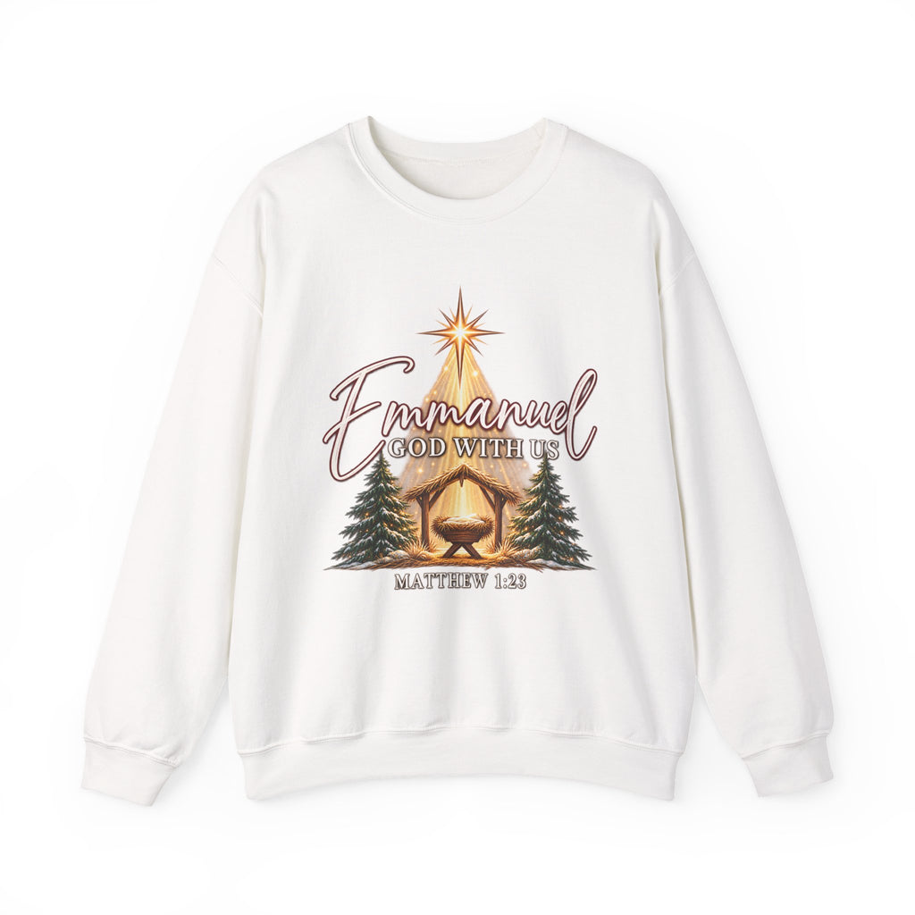 Emmanuel God With Us Christmas Sweatshirt – Matthew 1:23 Christian Crewneck