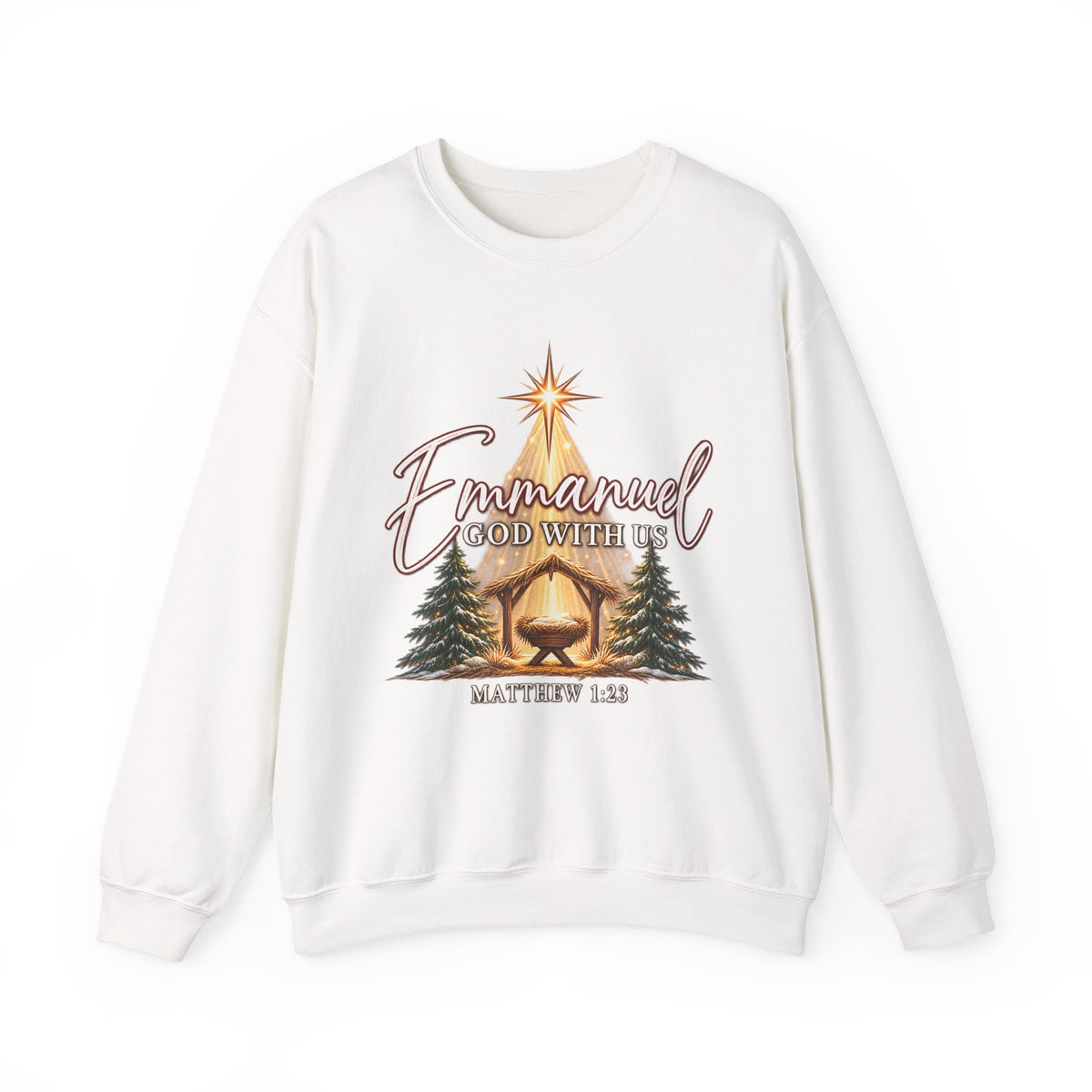 Emmanuel God With Us Christmas Sweatshirt – Matthew 1:23 Christian Crewneck