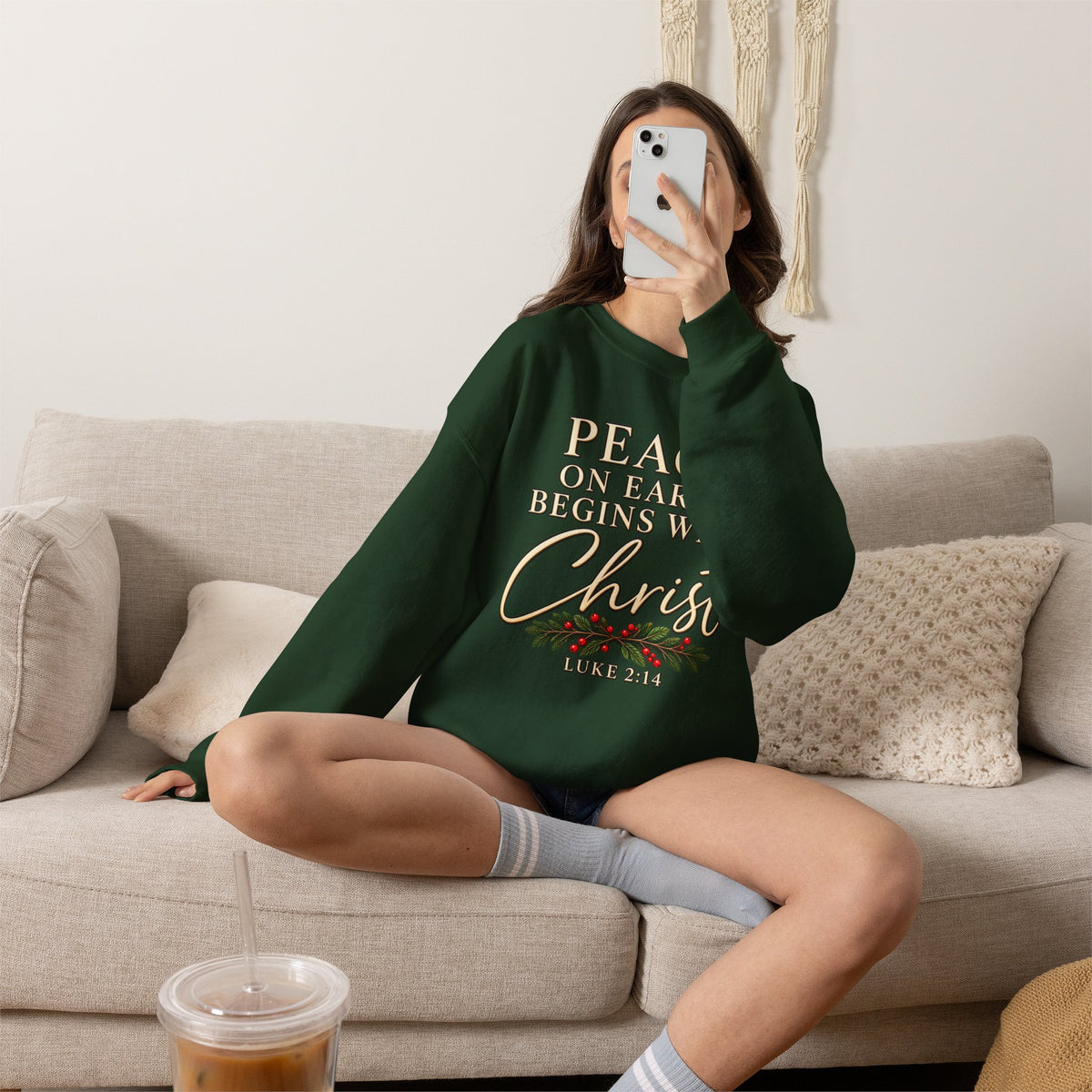 Peace on Earth Begins with Christ Christian Christmas Sweatshirt