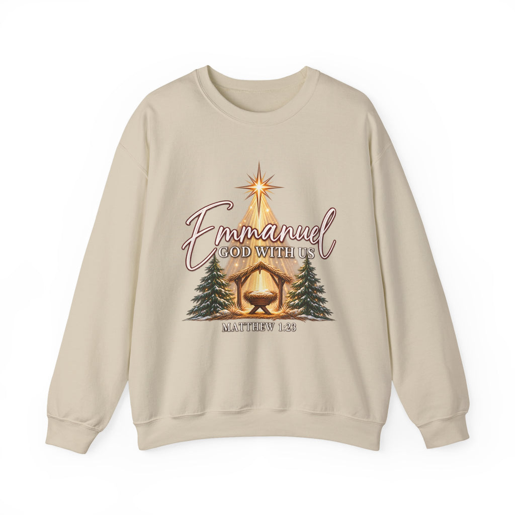 Emmanuel God With Us Christmas Sweatshirt – Matthew 1:23 Christian Crewneck
