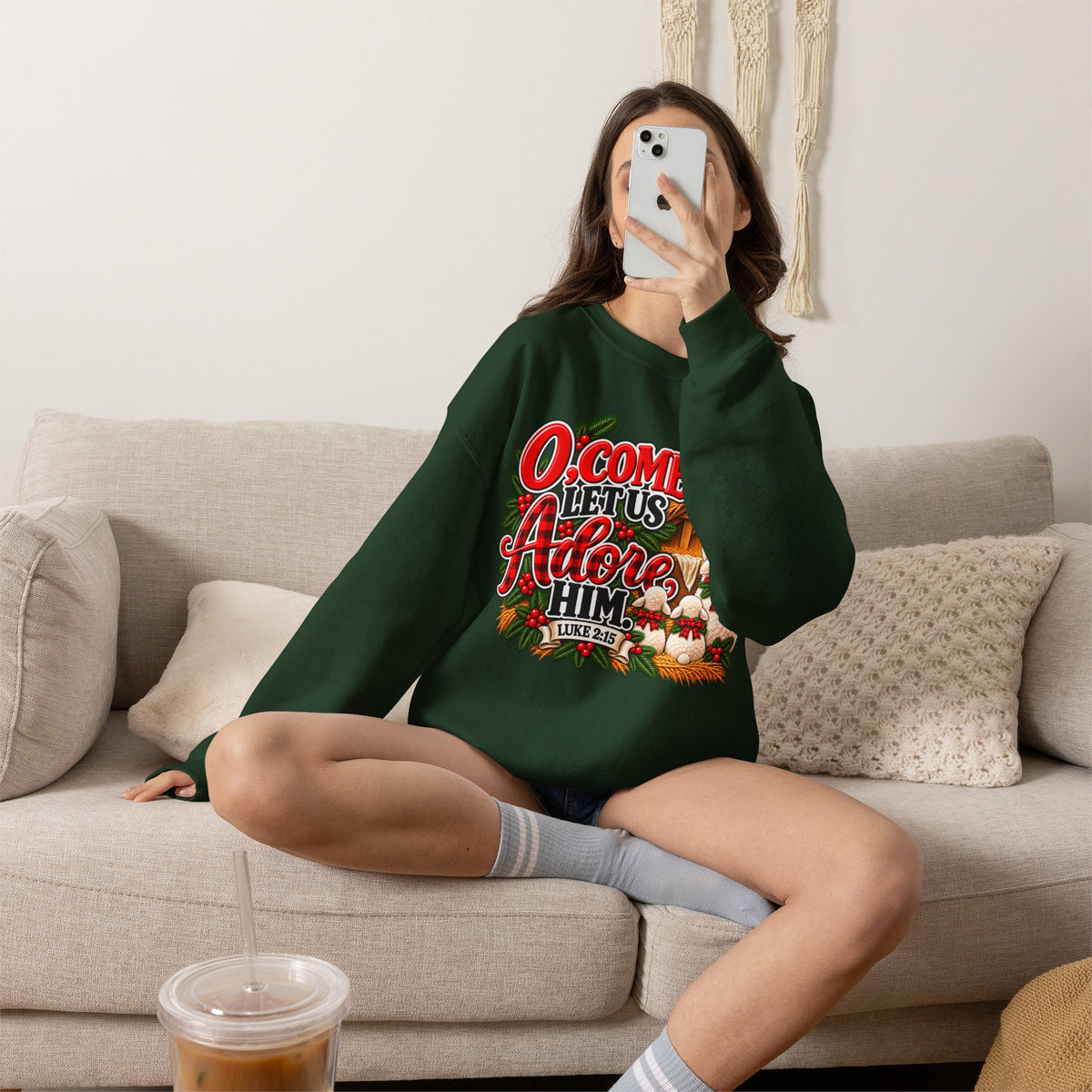 O Come Let Us Adore Him Christmas Crewneck Sweatshirt