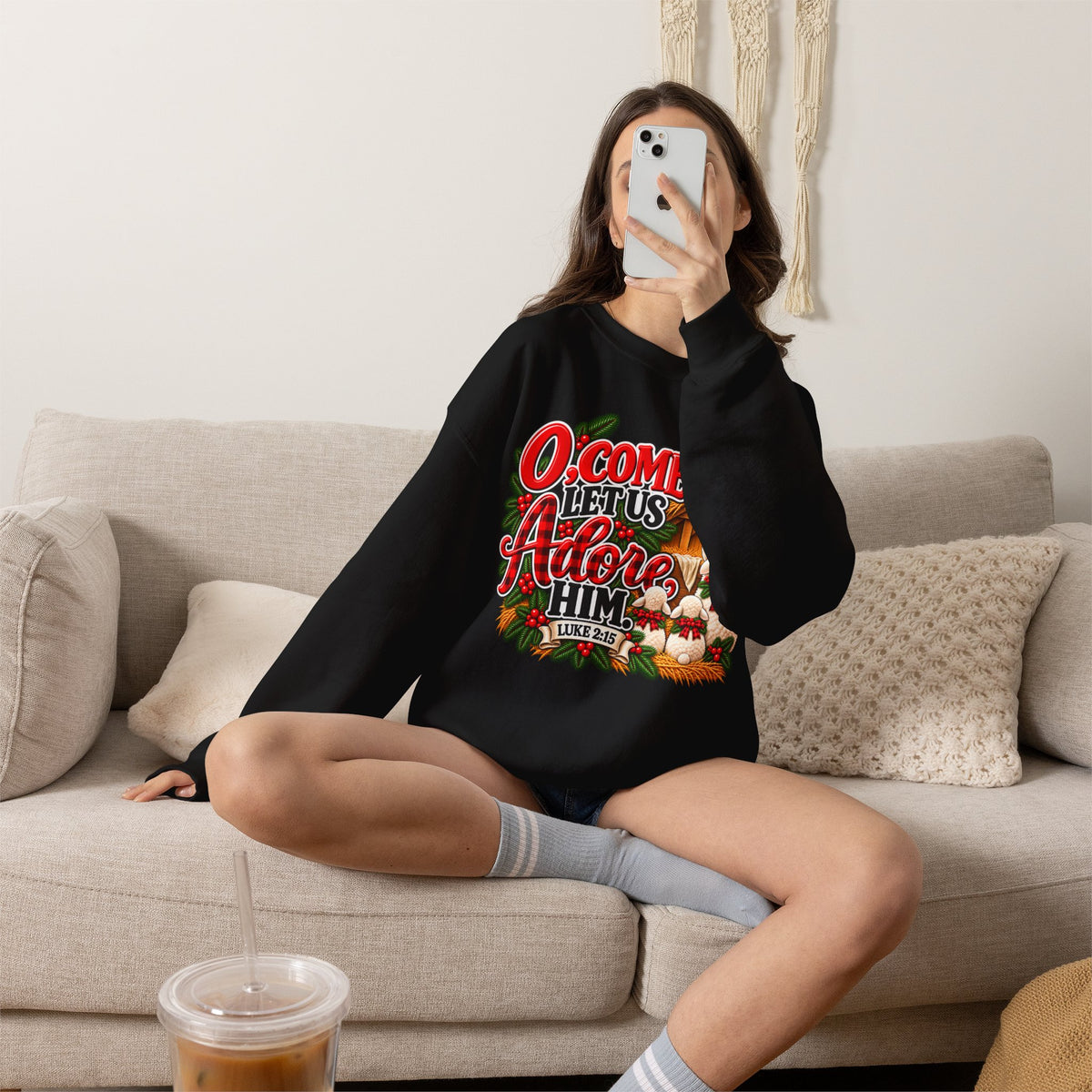 O Come Let Us Adore Him Christmas Crewneck Sweatshirt