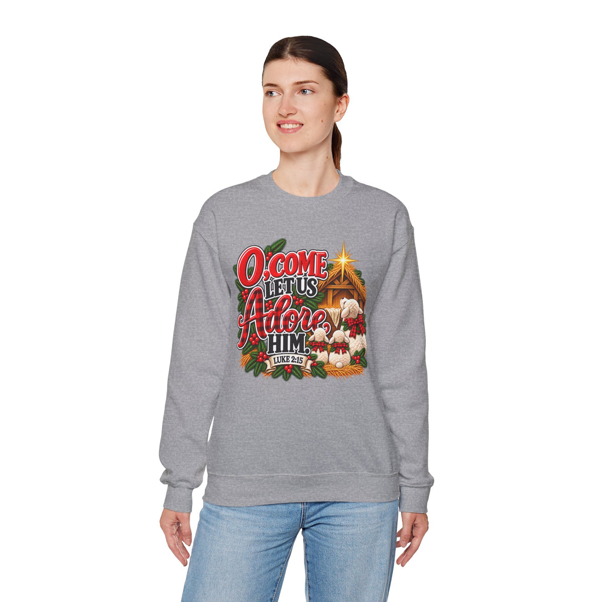 O Come Let Us Adore Him Christmas Crewneck Sweatshirt