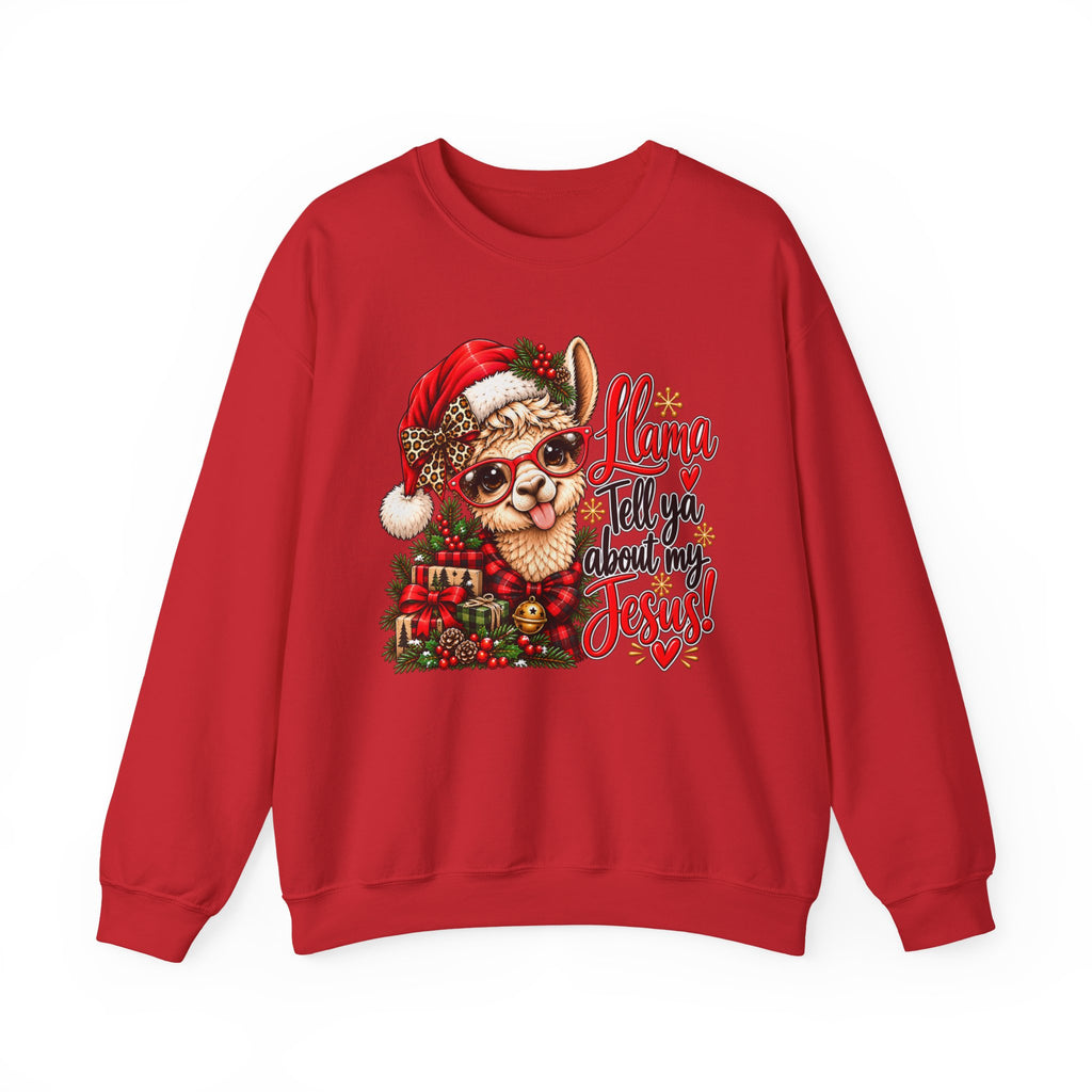 Llama Tell Ya About My Jesus Christmas Crewneck Sweatshirt
