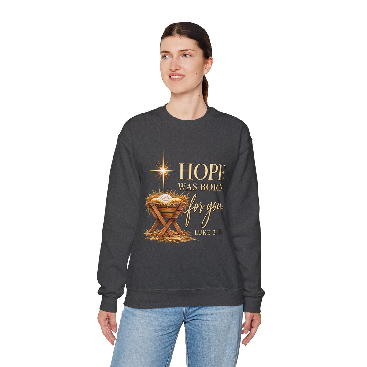 Hope Was Born for You Christian Christmas Crewneck Sweatshirt