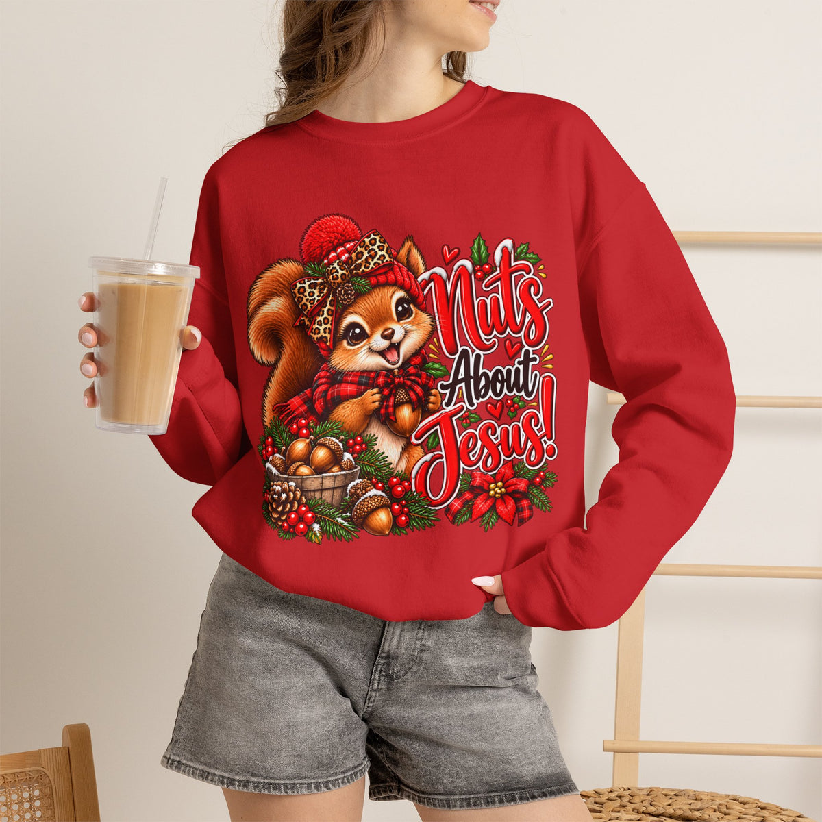 Nuts About Jesus Christmas Squirrel Sweatshirt