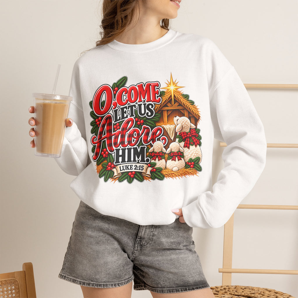 O Come Let Us Adore Him Christmas Crewneck Sweatshirt