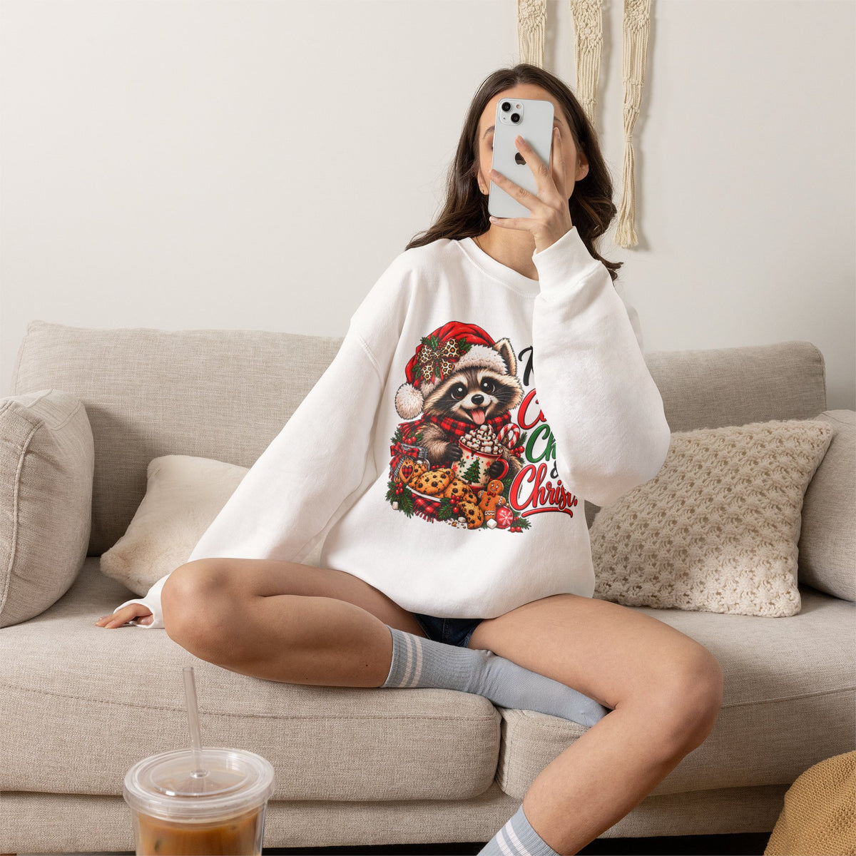 Running on Cookies, Chaos & Christ Christmas Raccoon Sweatshirt