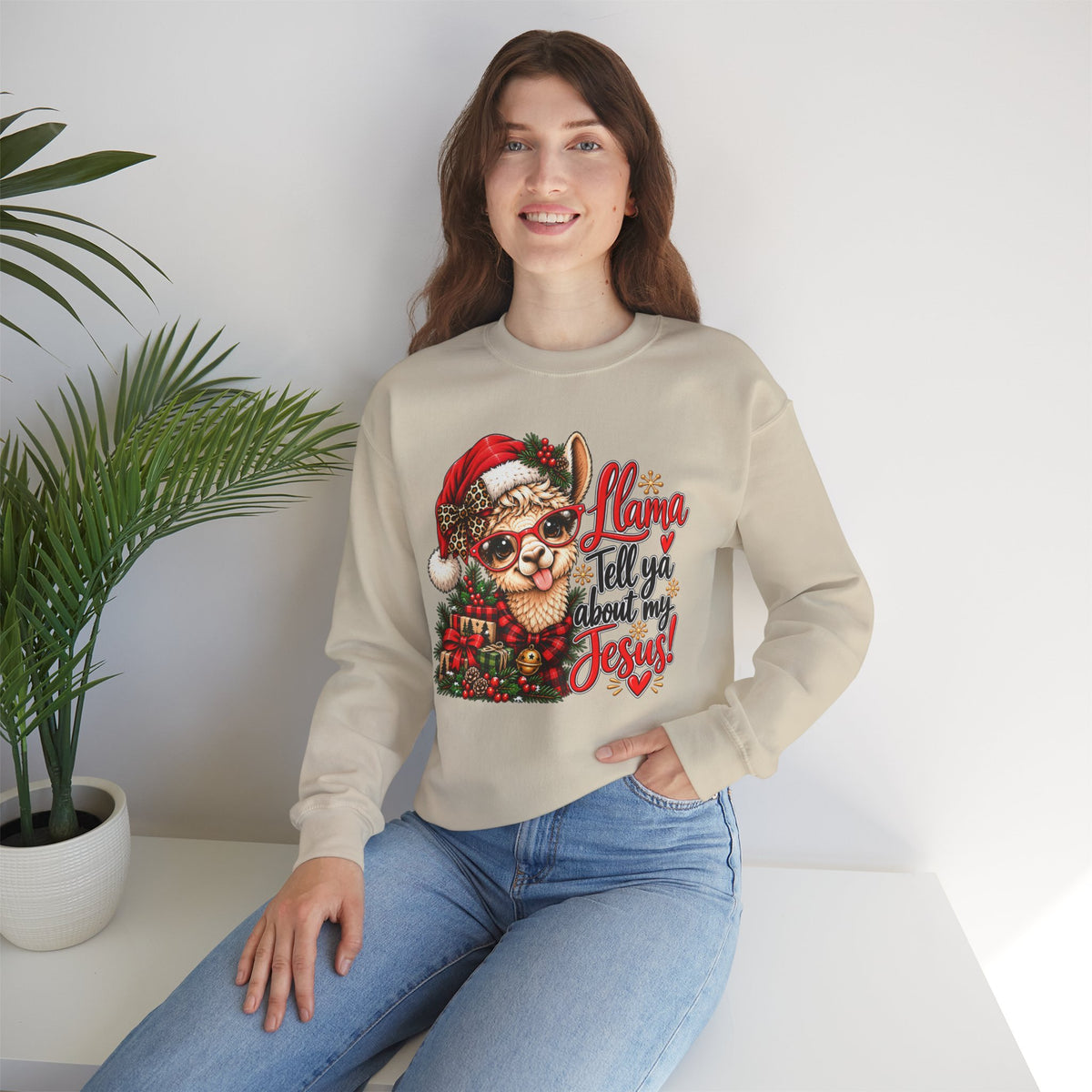 Llama Tell Ya About My Jesus Christmas Crewneck Sweatshirt