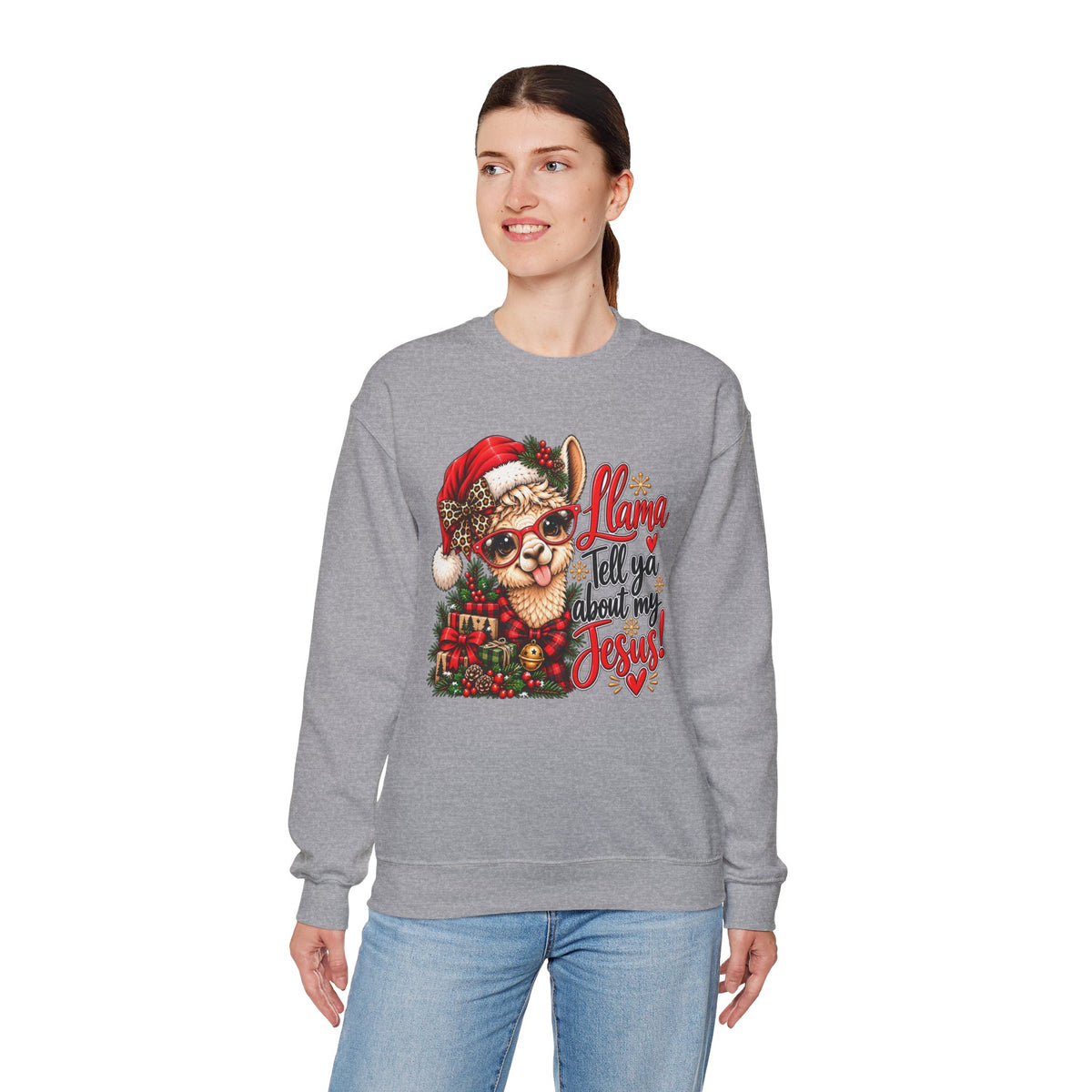 Llama Tell Ya About My Jesus Christmas Crewneck Sweatshirt