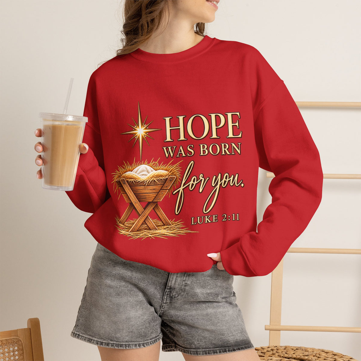 Hope Was Born for You Christian Christmas Crewneck Sweatshirt