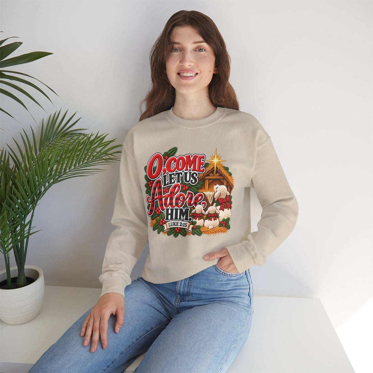 O Come Let Us Adore Him Christmas Crewneck Sweatshirt