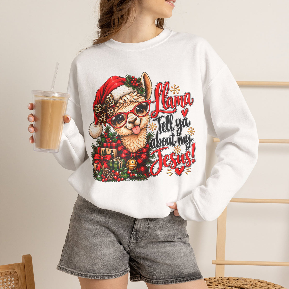 Llama Tell Ya About My Jesus Christmas Crewneck Sweatshirt