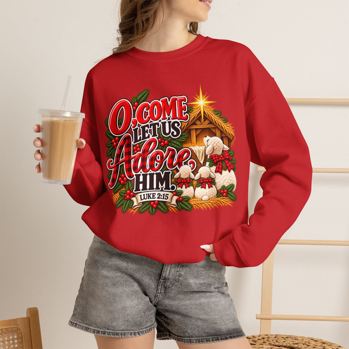 O Come Let Us Adore Him Christmas Crewneck Sweatshirt