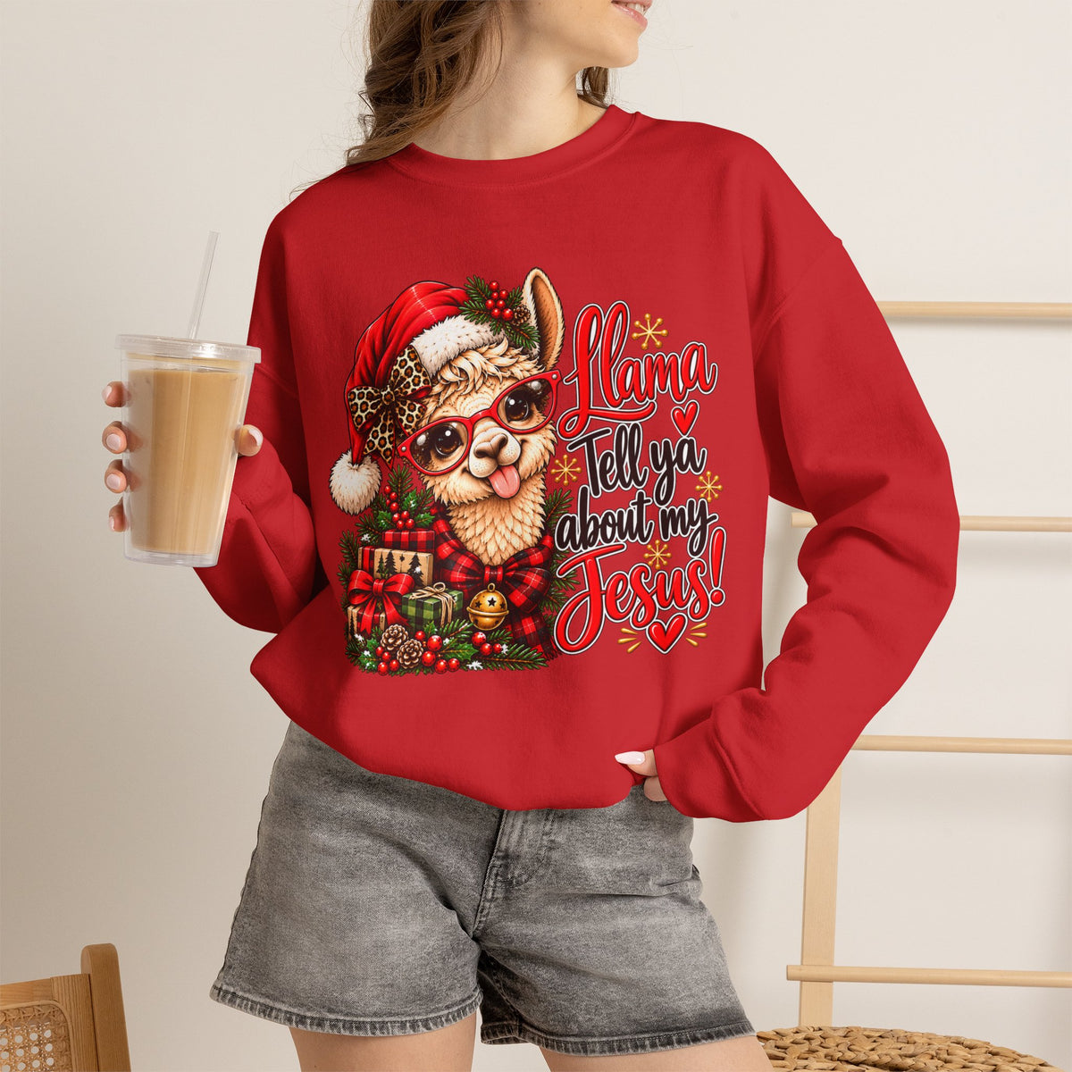 Llama Tell Ya About My Jesus Christmas Crewneck Sweatshirt