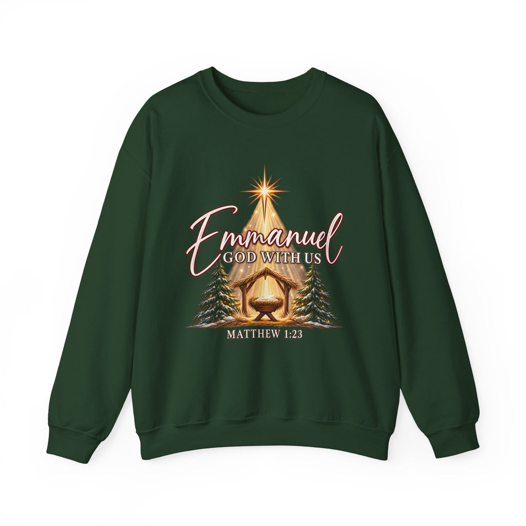 Emmanuel God With Us Christmas Sweatshirt – Matthew 1:23 Christian Crewneck