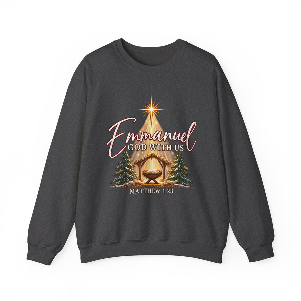 Emmanuel God With Us Christmas Sweatshirt – Matthew 1:23 Christian Crewneck