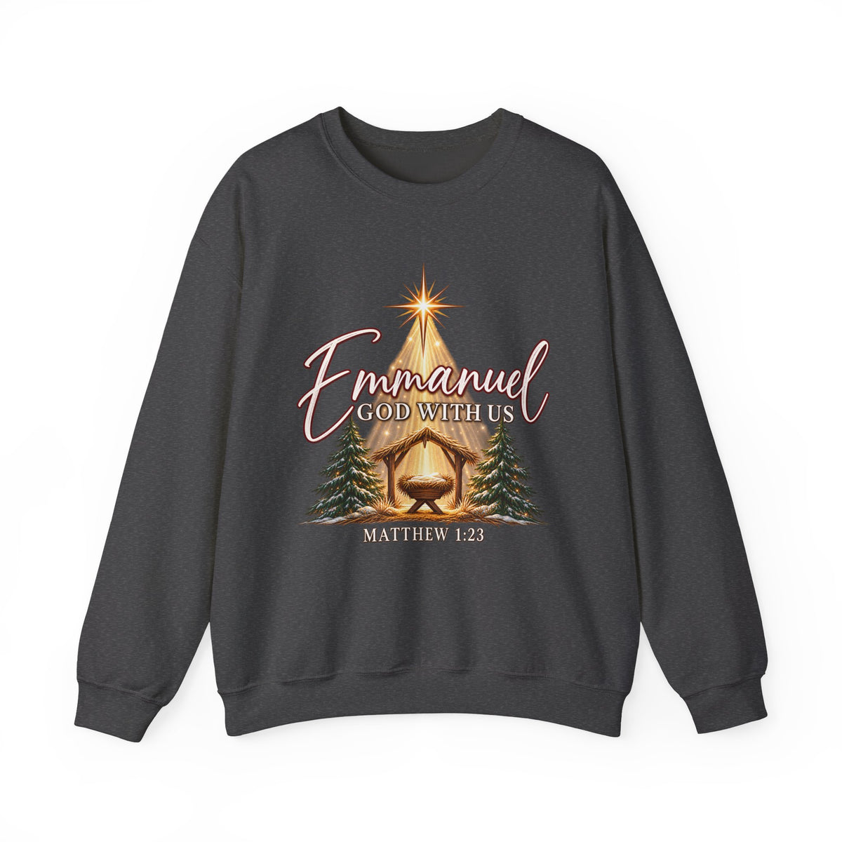 Emmanuel God With Us Christmas Sweatshirt – Matthew 1:23 Christian Crewneck