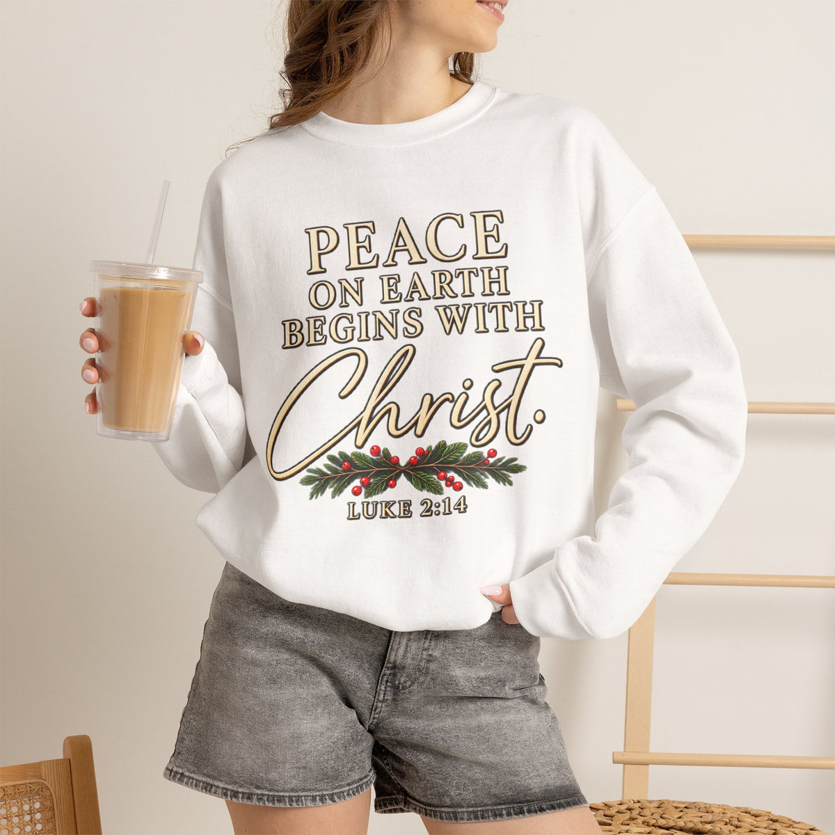 Peace on Earth Begins with Christ Christian Christmas Sweatshirt