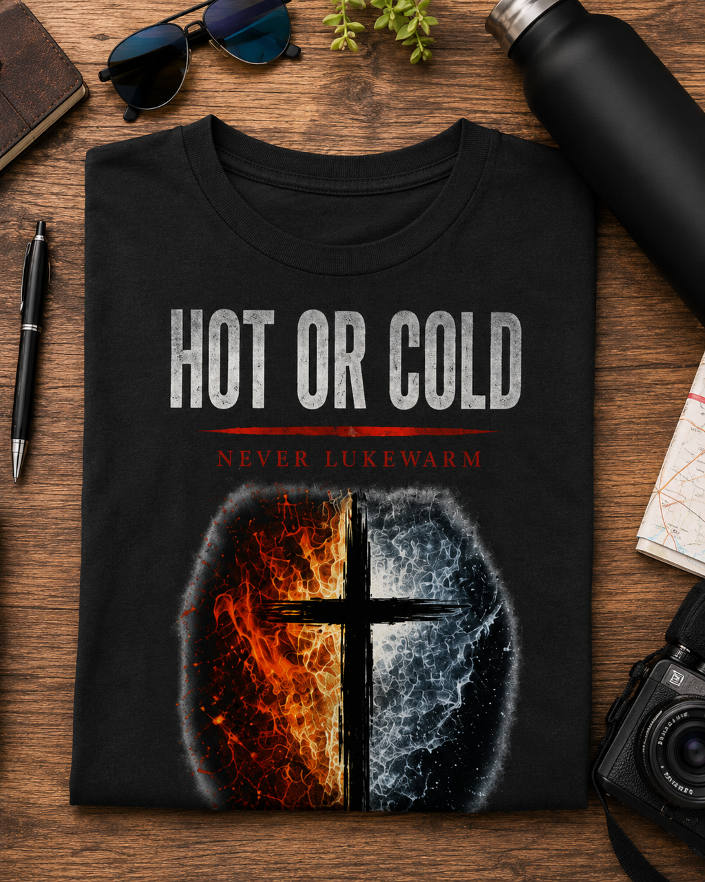 Hot or Cold - Never Lukewarm | Christian T-Shirt - W | Revelation 3:15-16